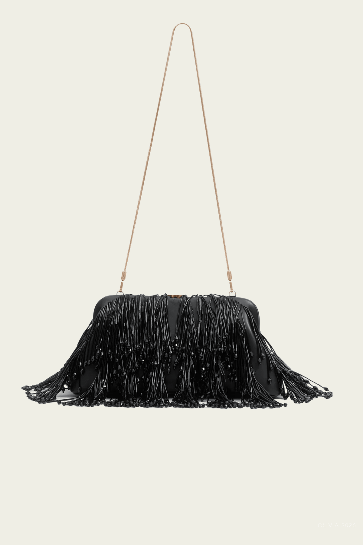 Pia Beaded Fringe Clutch in Black - shop-olivia.com