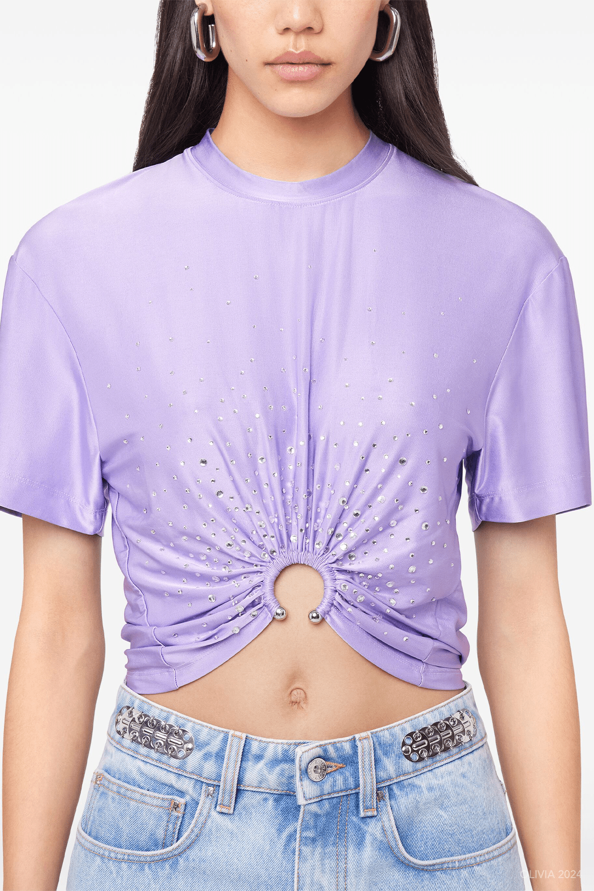 Piercing Detail T-Shirt in Lavender - shop - olivia.com