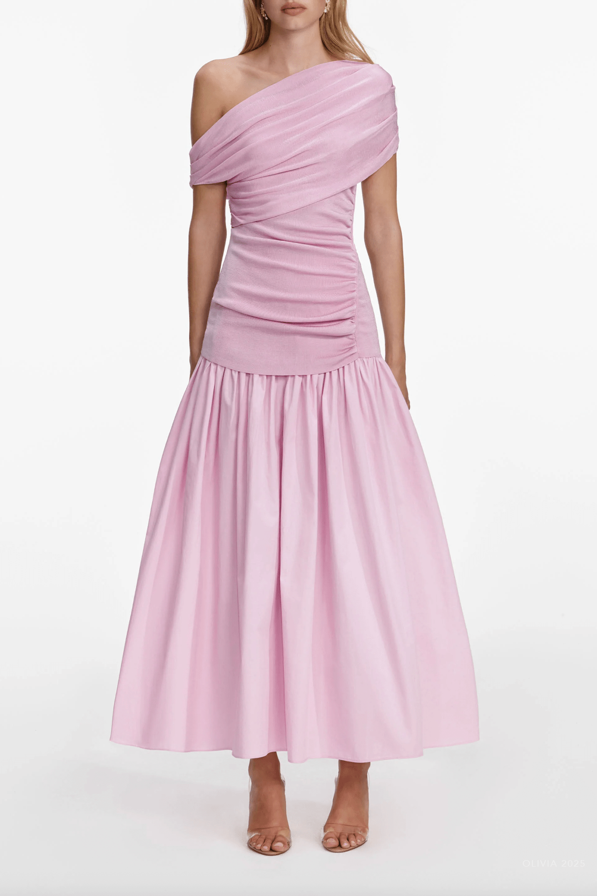 Pink Cotton Draped Knit Midi Dress - shop - olivia.com