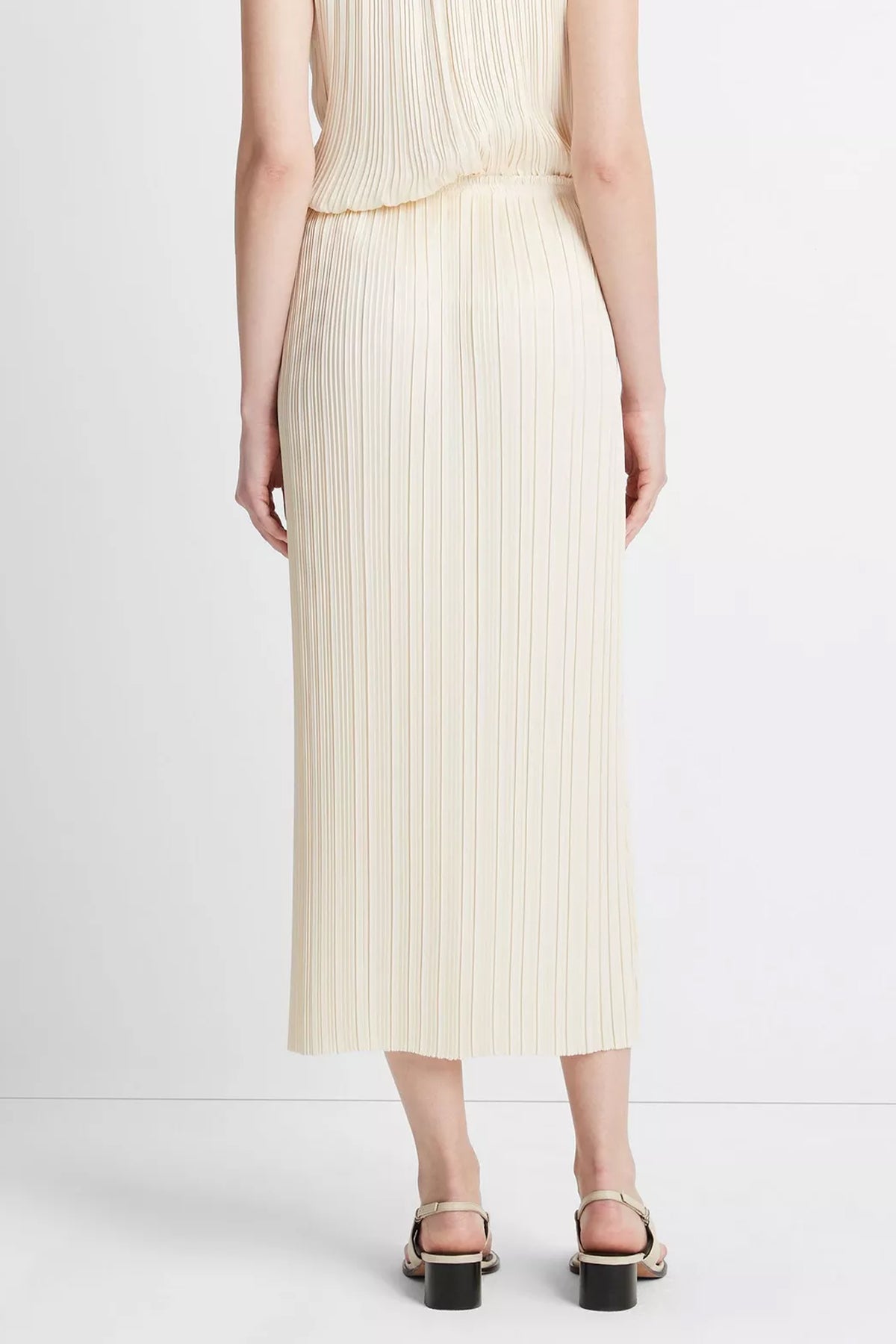 Pleated Satin Straight Pull-On Skirt in Bell - shop-olivia.com