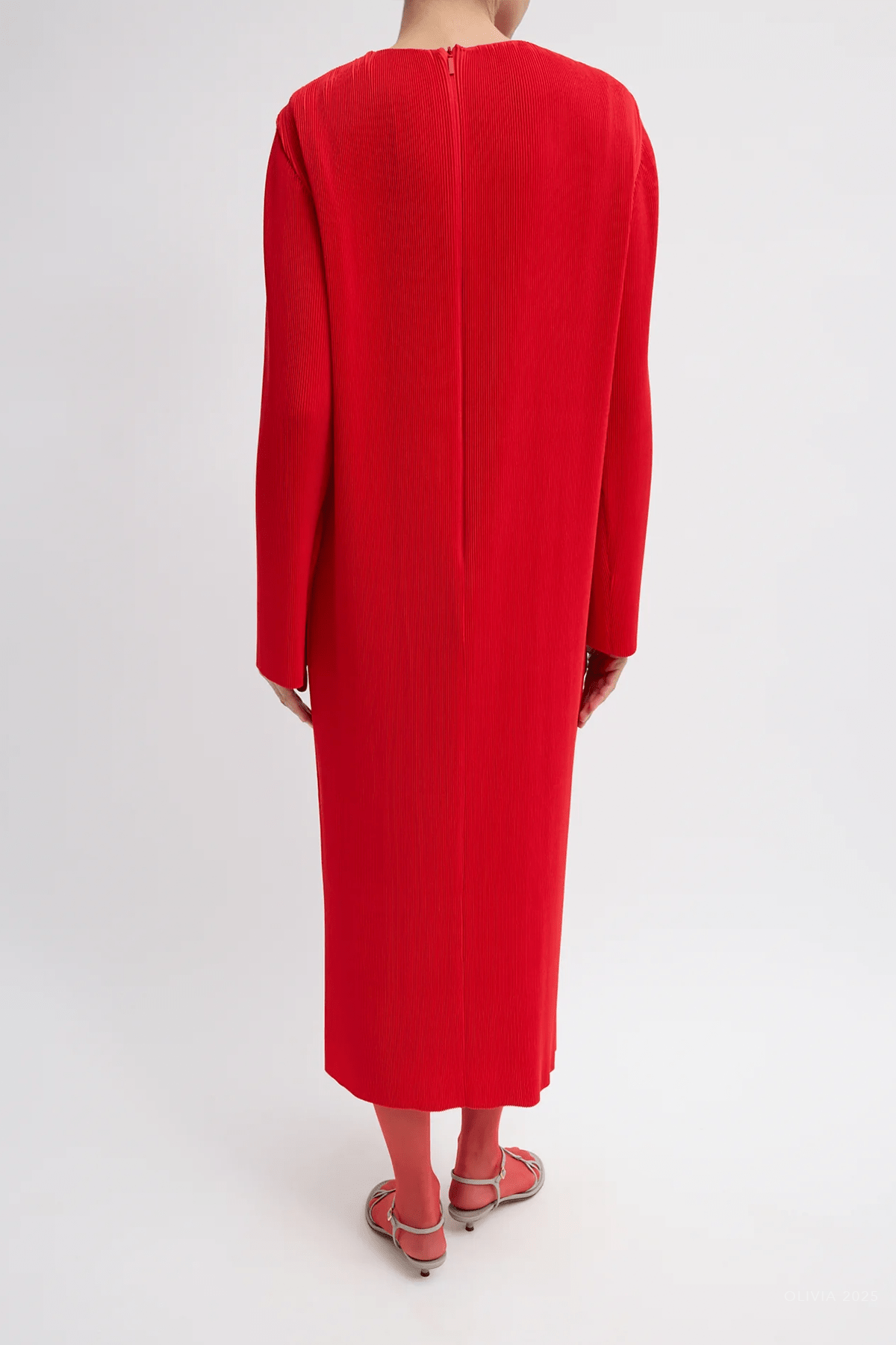 Plissé Midi Dress in Red - shop - olivia.com