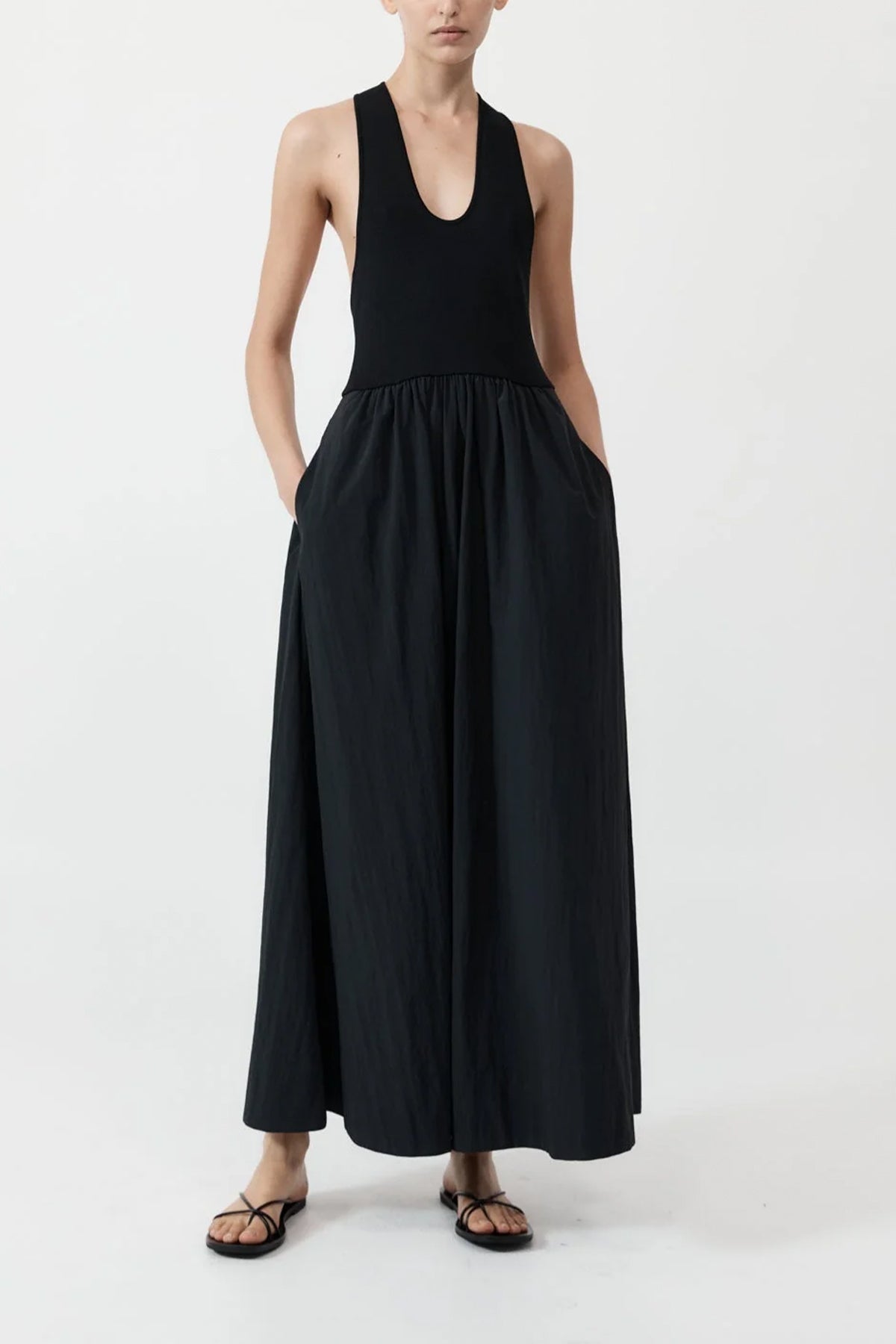 Plunge Neck Dress in Black - shop-olivia.com