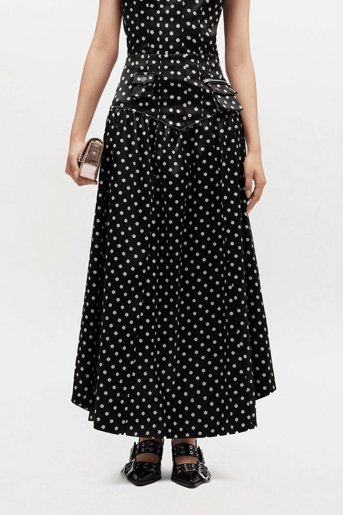 Polka - Dot Satin Corset Skirt in Black - shop - olivia.com