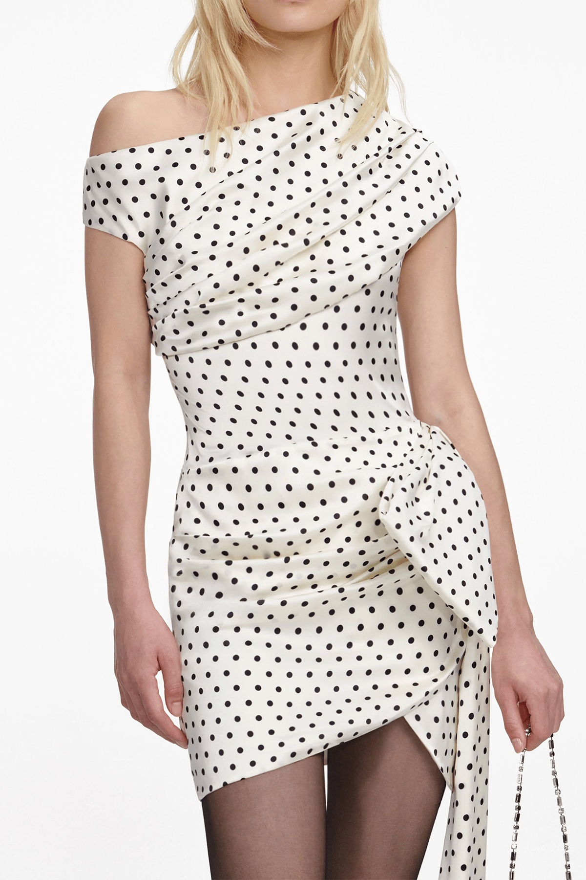 Polka Dot Satin Tie Side Mini Dress - shop - olivia.com