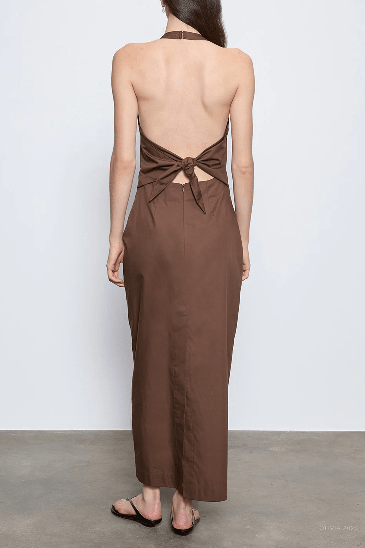 Poplin Halter Dress in Dark Chocolate - shop - olivia.com