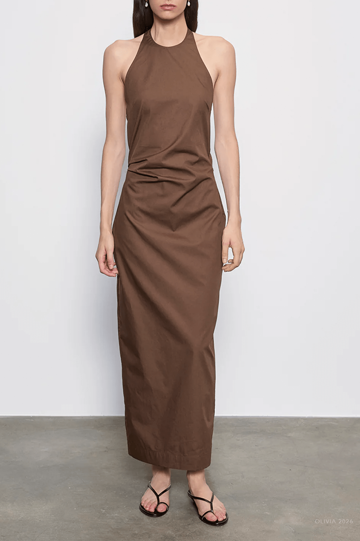 Poplin Halter Dress in Dark Chocolate - shop - olivia.com