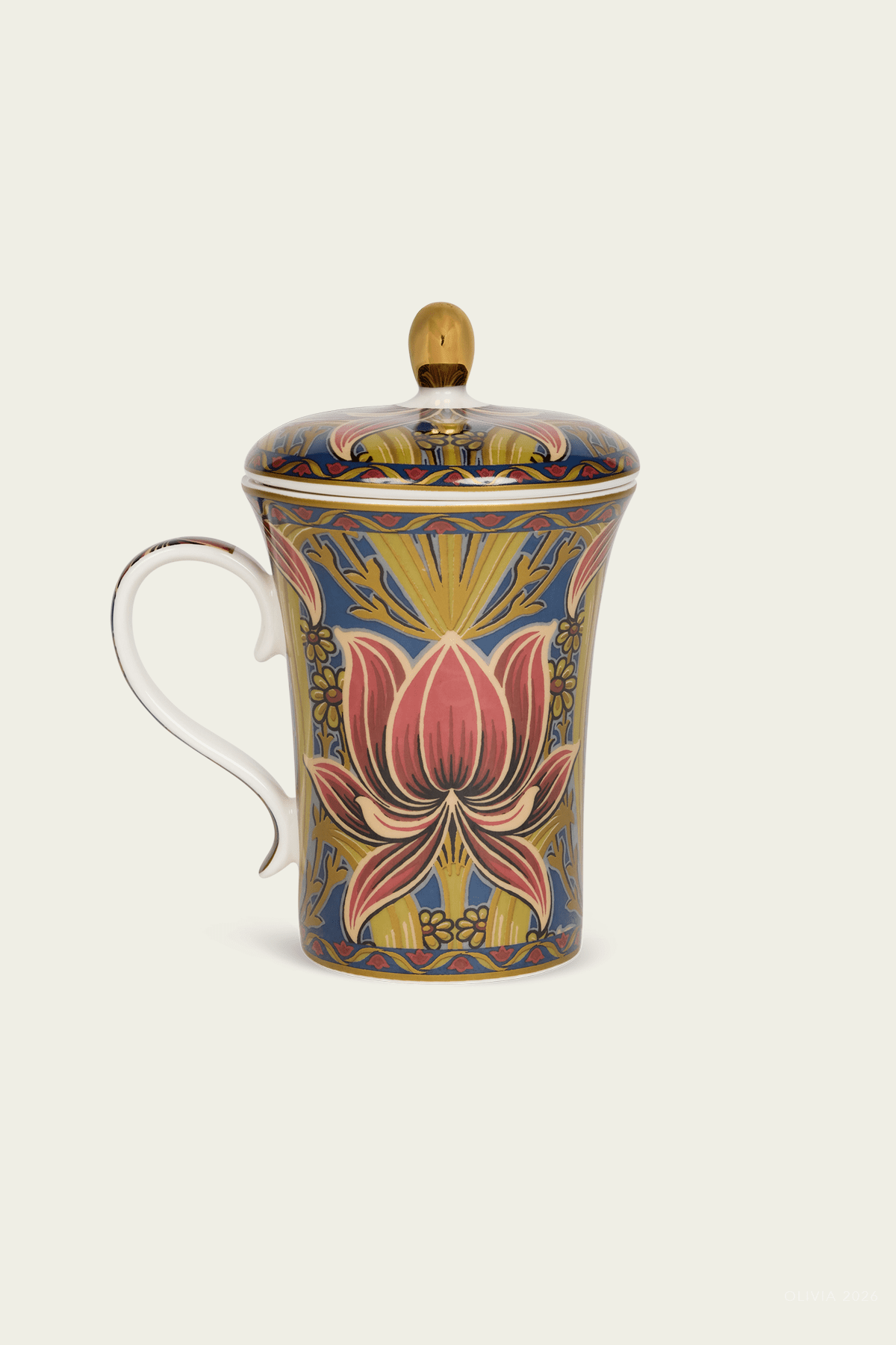 Porcelain Floral Mug with Lid - shop-olivia.com