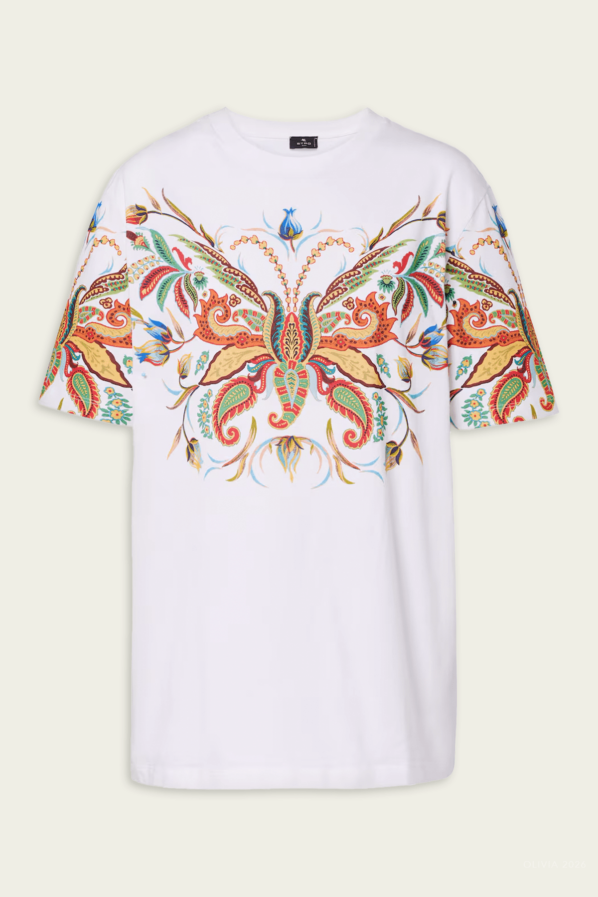 Printed Cotton T-Shirt in White Multi - shop-olivia.com