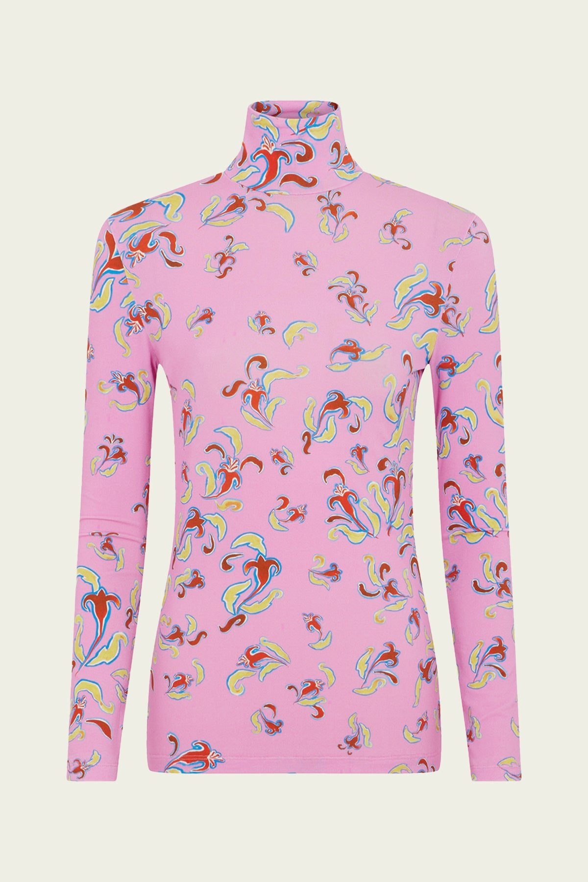 Printed Long - Sleeve Turtleneck in Pink - shop - olivia.com