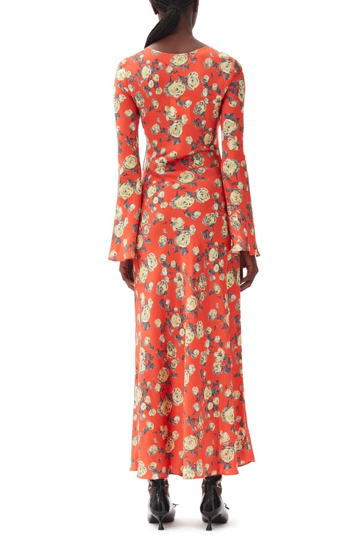 Printed Satin Maxi Dress in Poinciana - shop - olivia.com