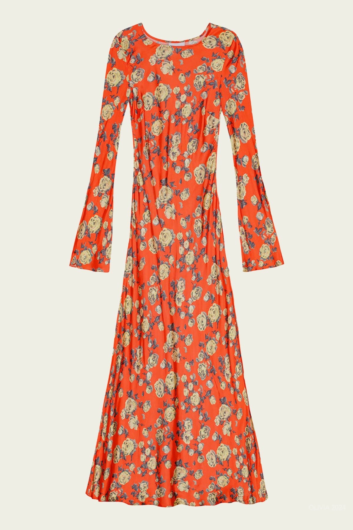 Printed Satin Maxi Dress in Poinciana - shop - olivia.com