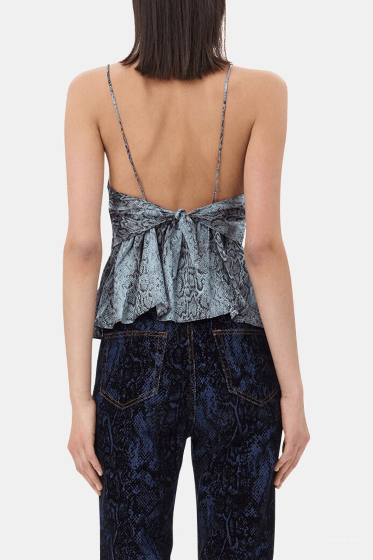 Printed Satin Top in Celestial Blue - shop - olivia.com