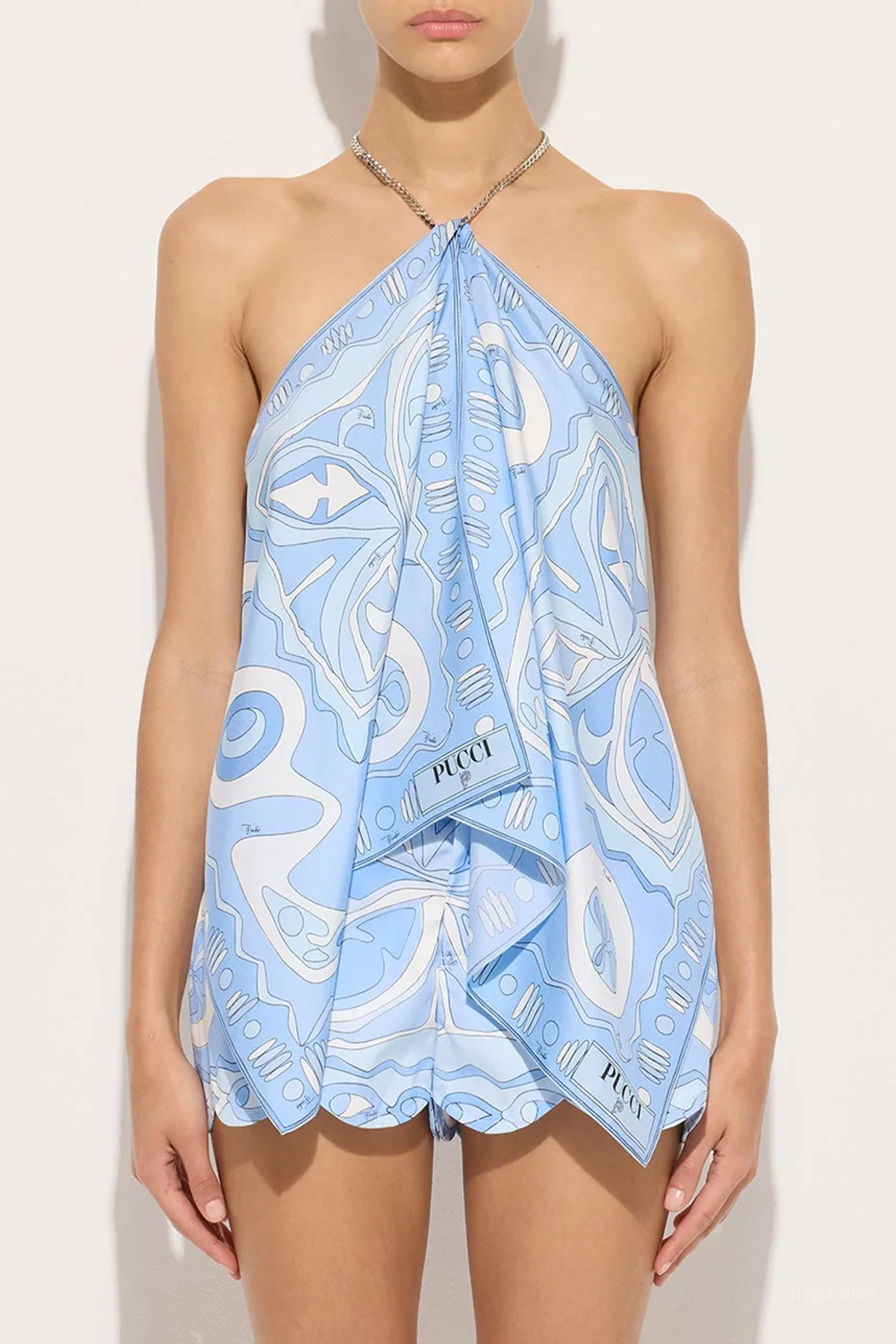 Angoli-Print Chain Top in Pale Blue