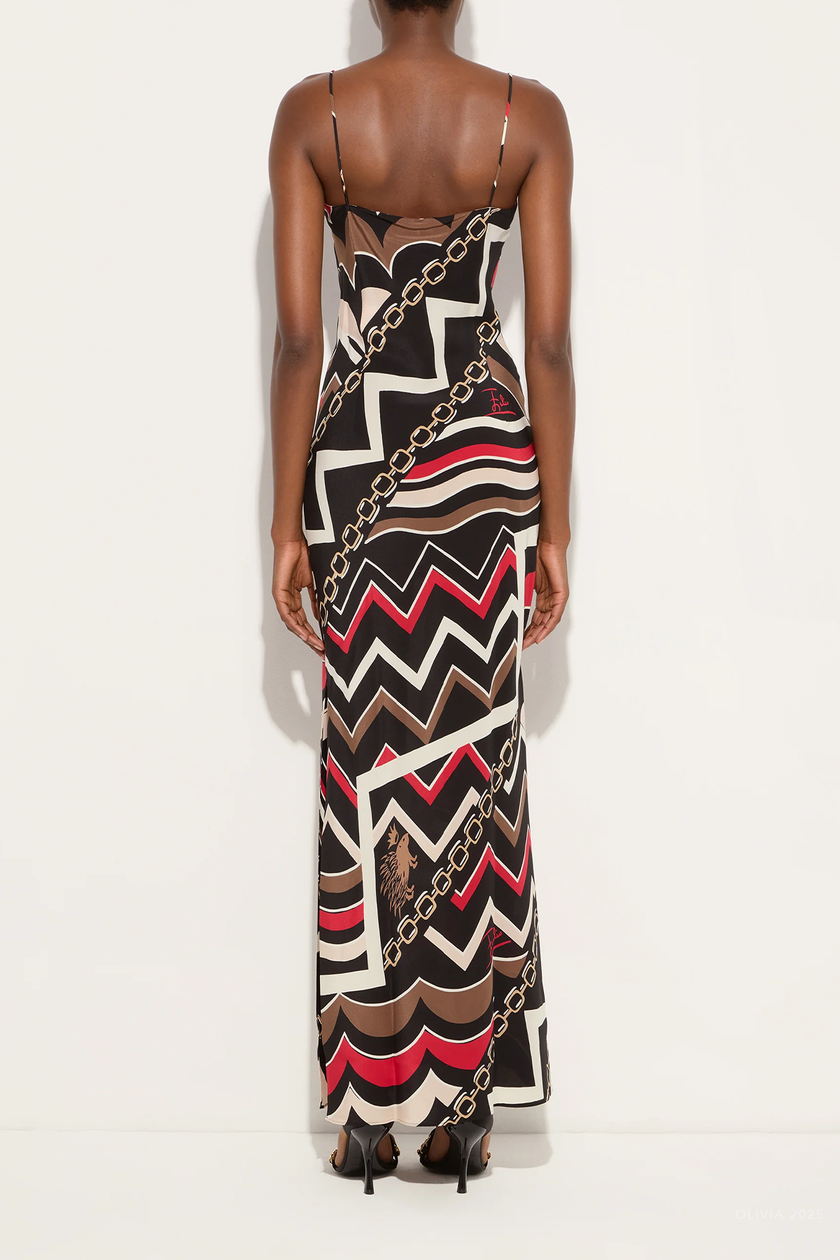 Istrice-Print Long Dress in Gold Red