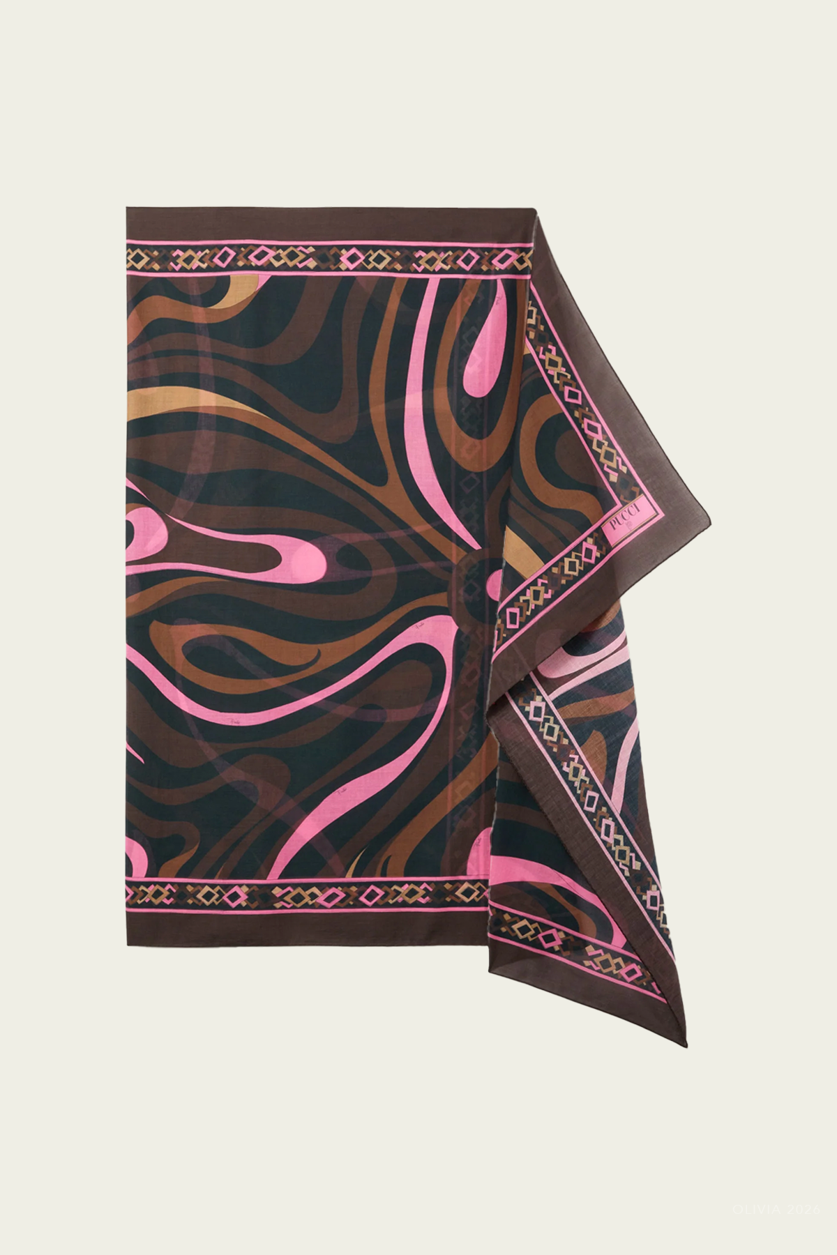 Marmo-Print Cotton Sarong in Brown Coral