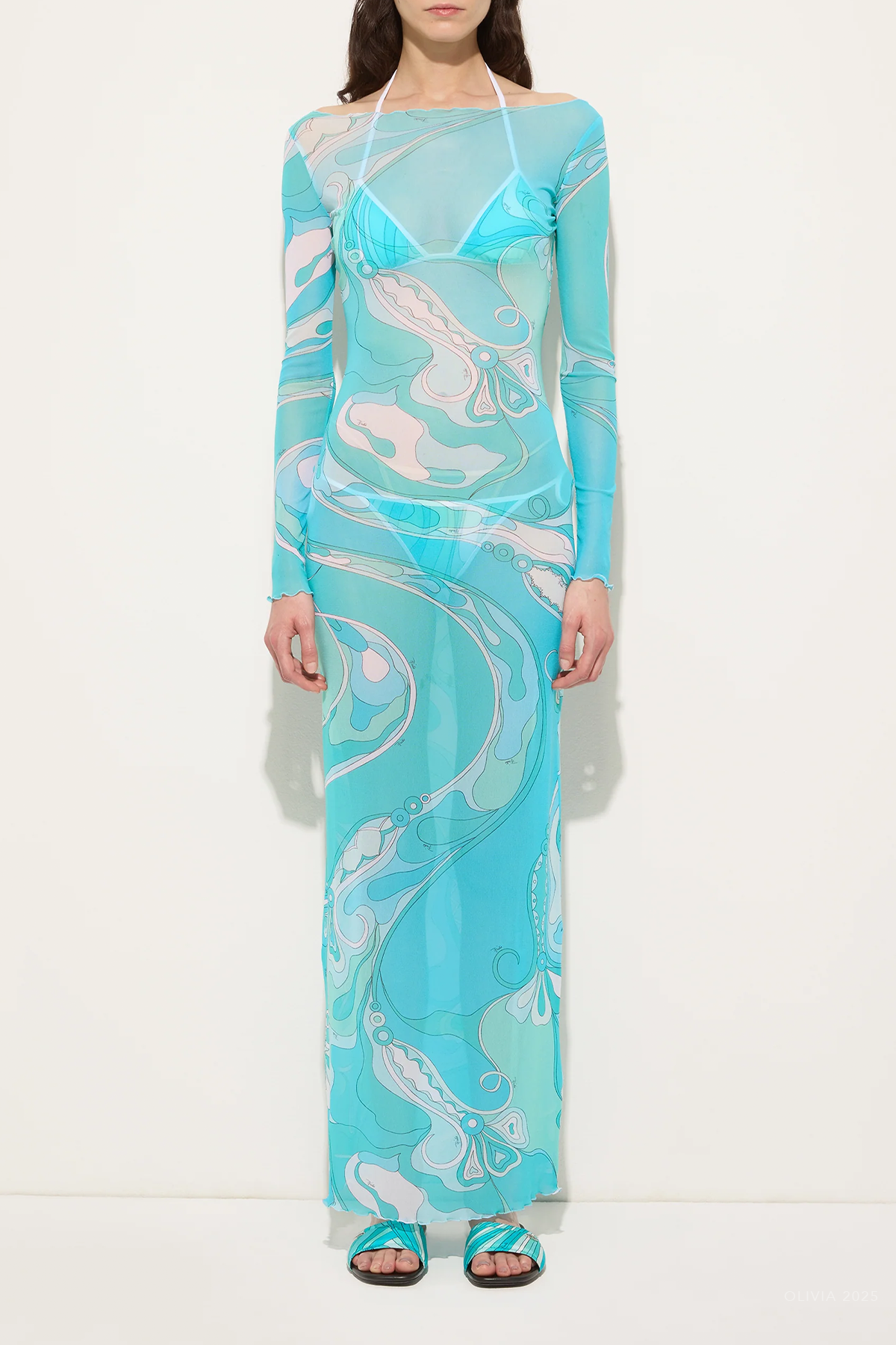Orchidee-Print Tulle Dress in Turquoise