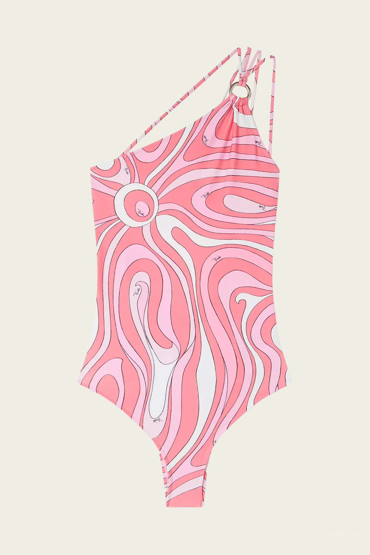 Marmo-Print One Shoulder Swimsuit in Pink