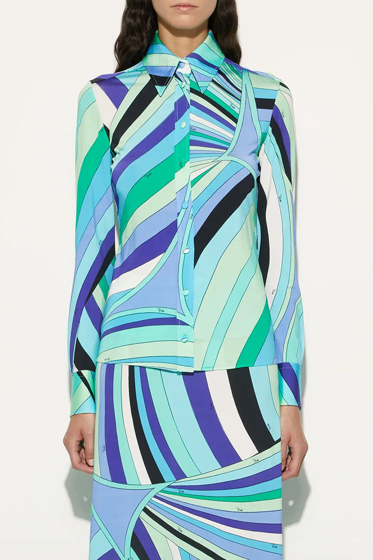 Iride-Print Jersey Satin Shirt in Verde Lilla