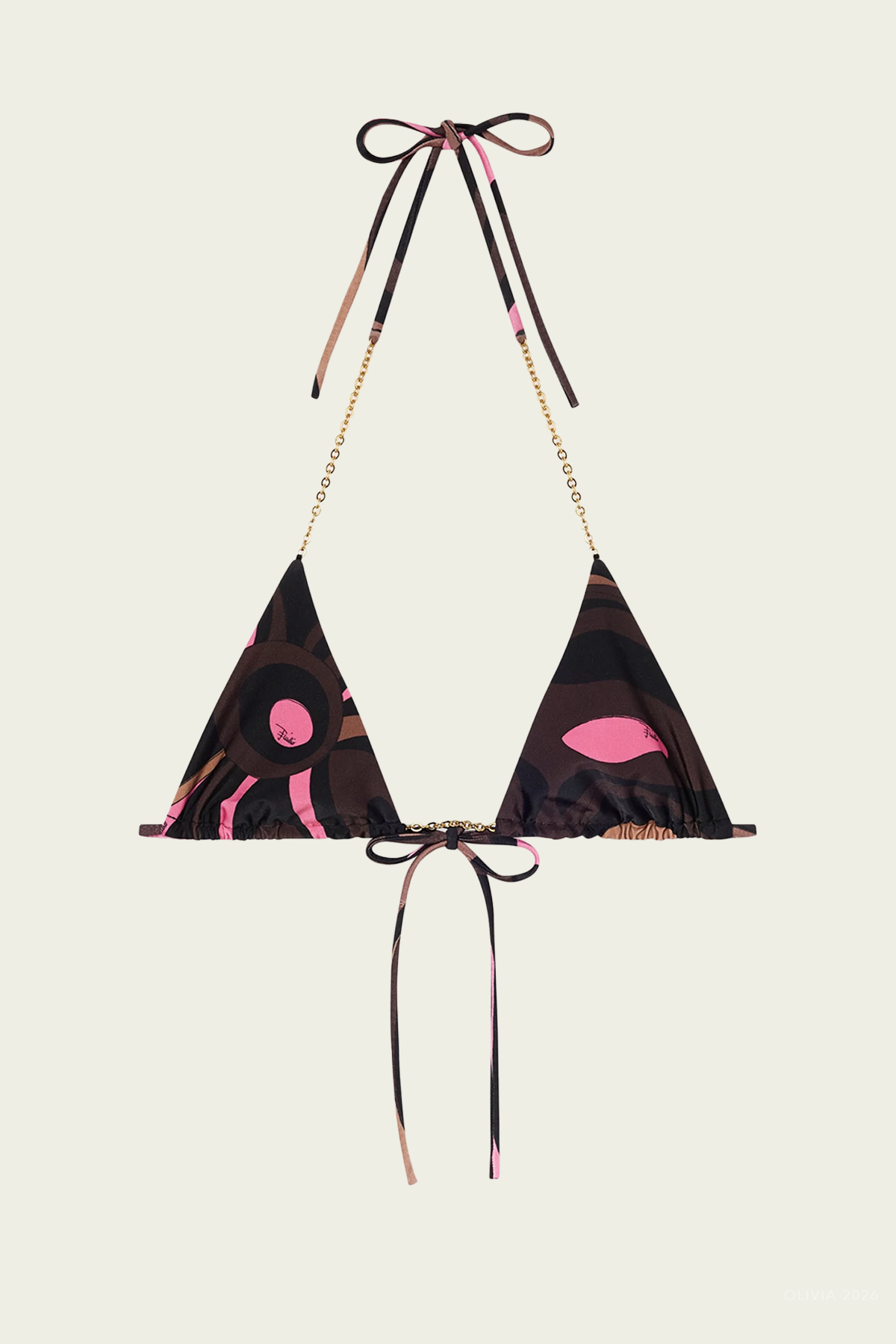 Marmo-Print Bikini Top in Brown Coral