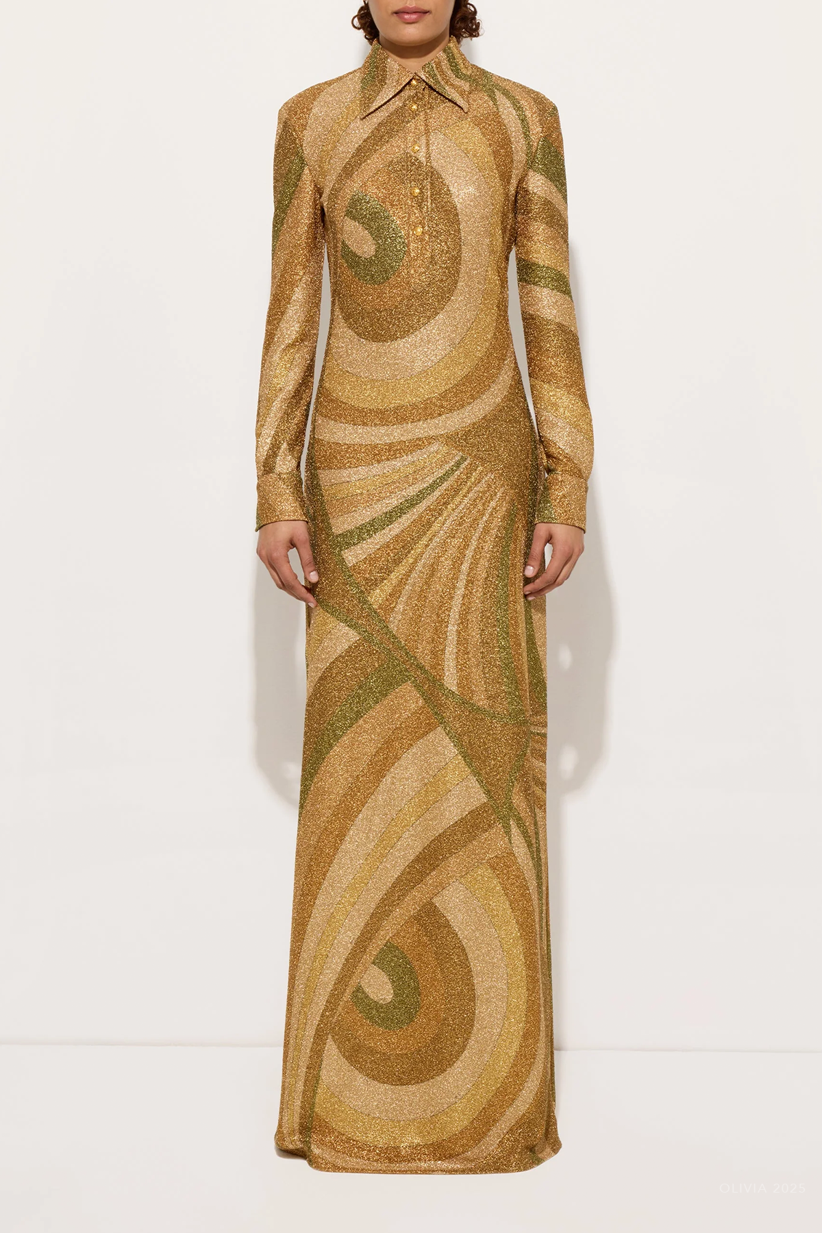 Iride-Print Jersey Lame Dress in Oro