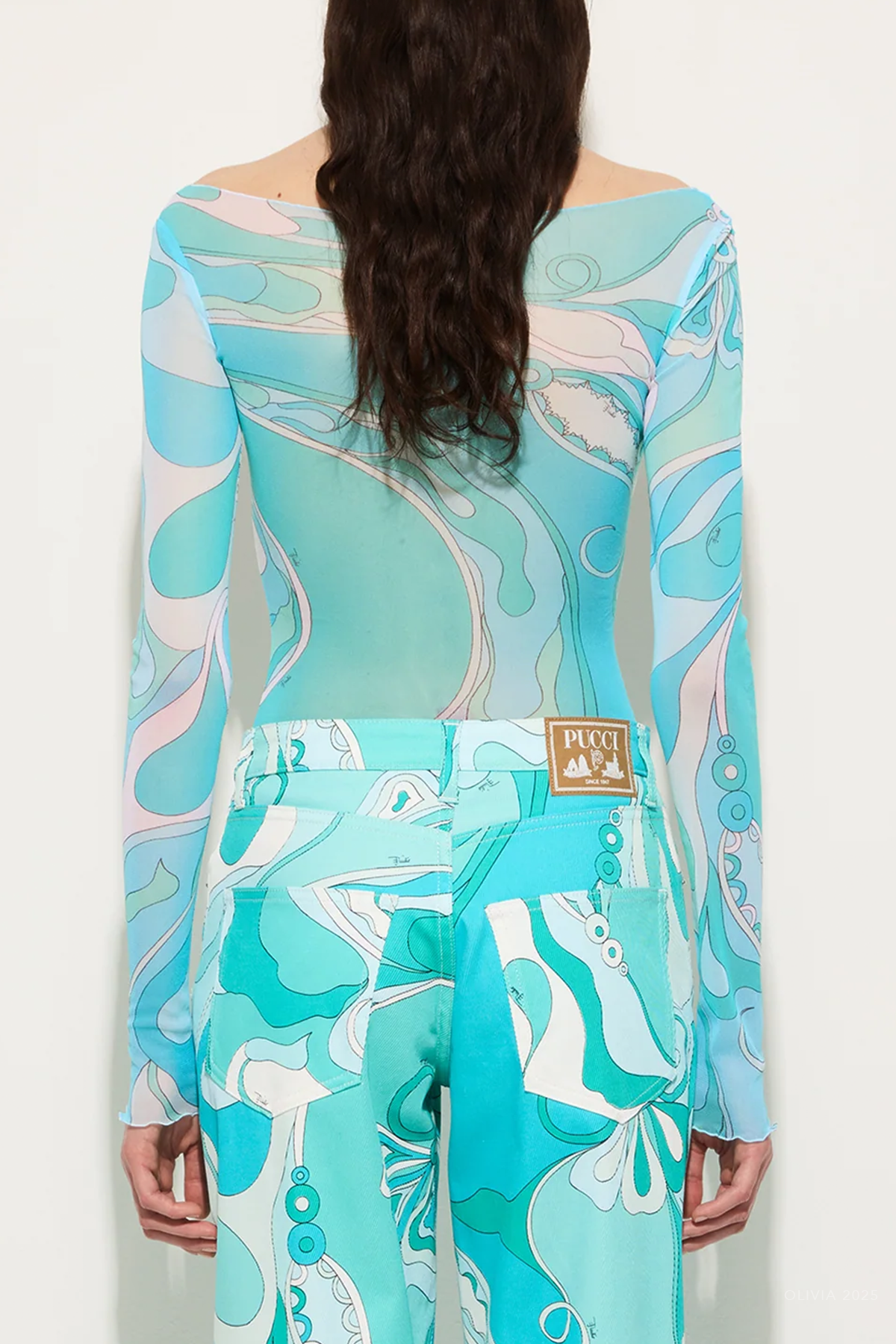 Orchidee-Print Tulle Top in Turquoise