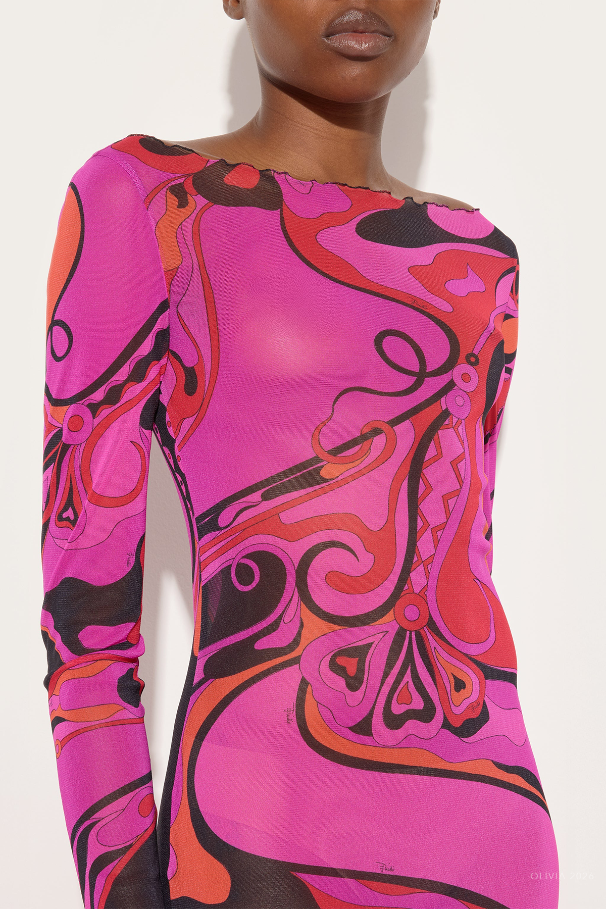 Orchidee-Print Tulle Dress in Fuchsia Black