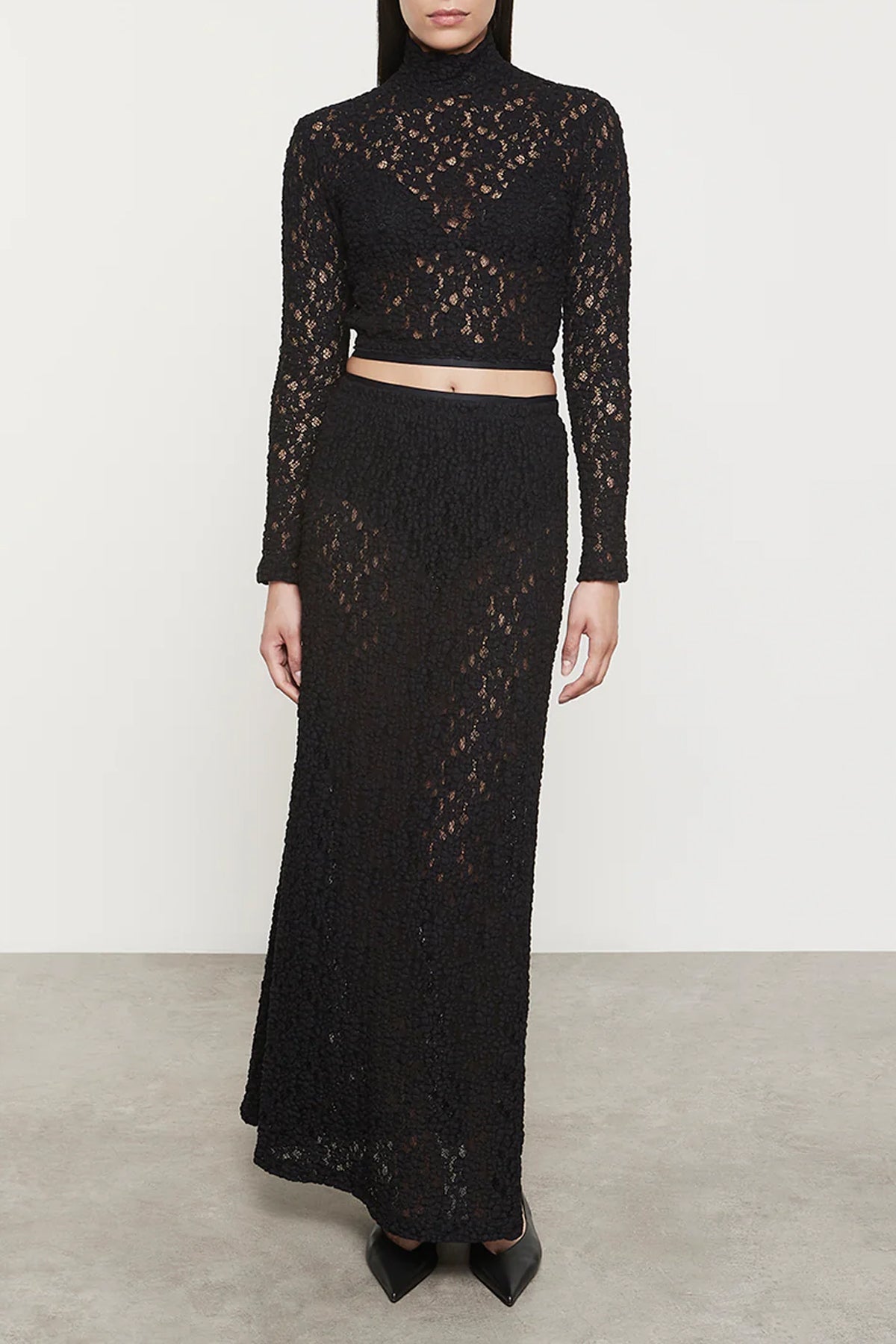 Puckered Lace Cropped Mockneck - shop - olivia.com