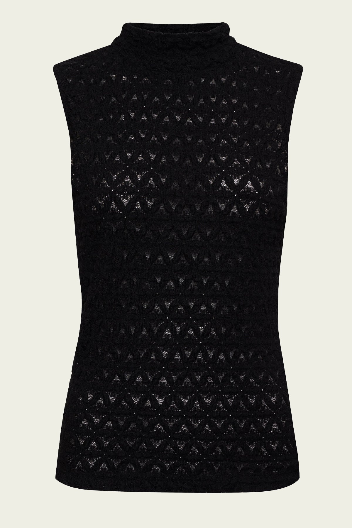 Puckered Lace Sleeveless Mockneck in Black - shop - olivia.com