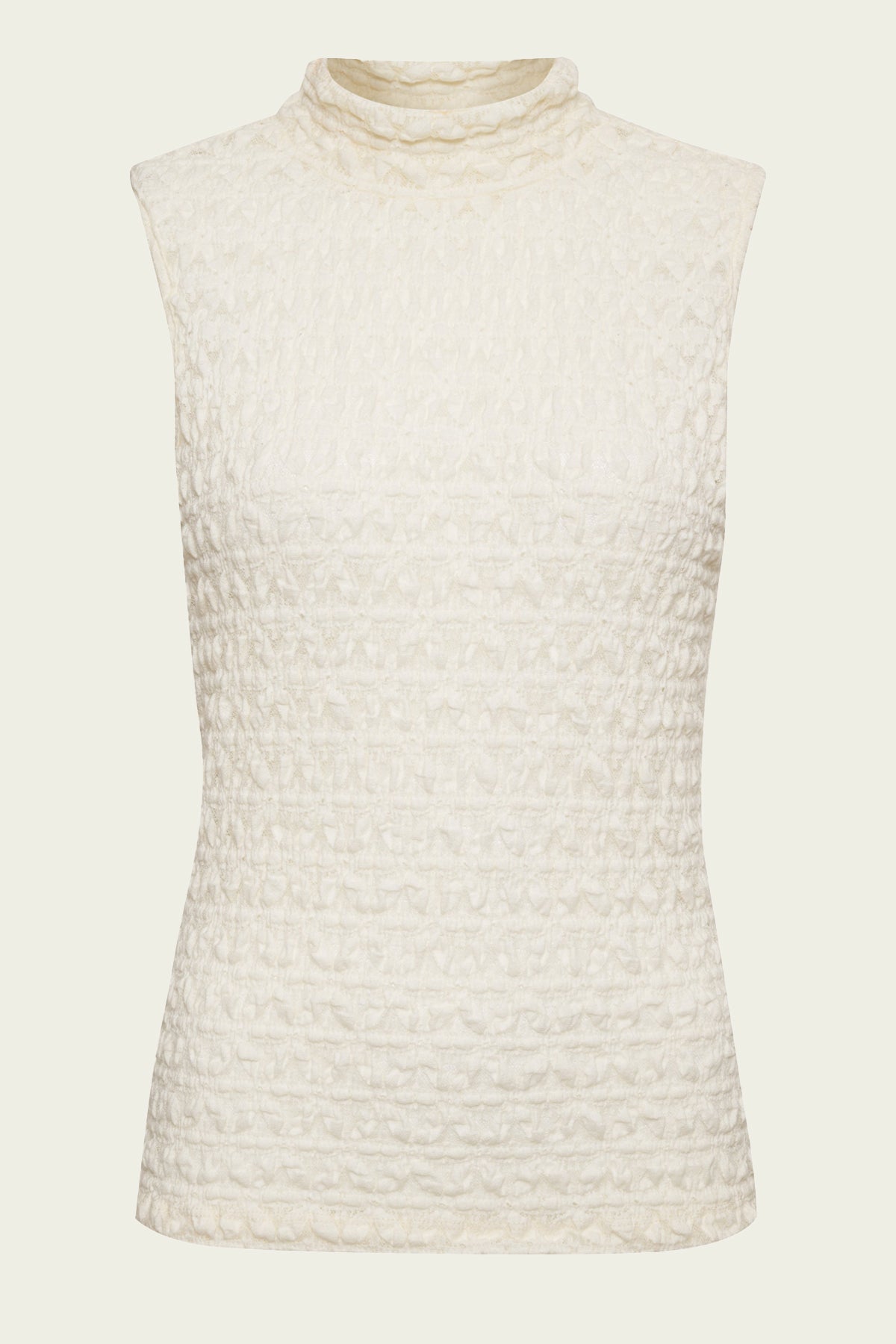 Puckered Lace Sleeveless Mockneck in Off - White - shop - olivia.com