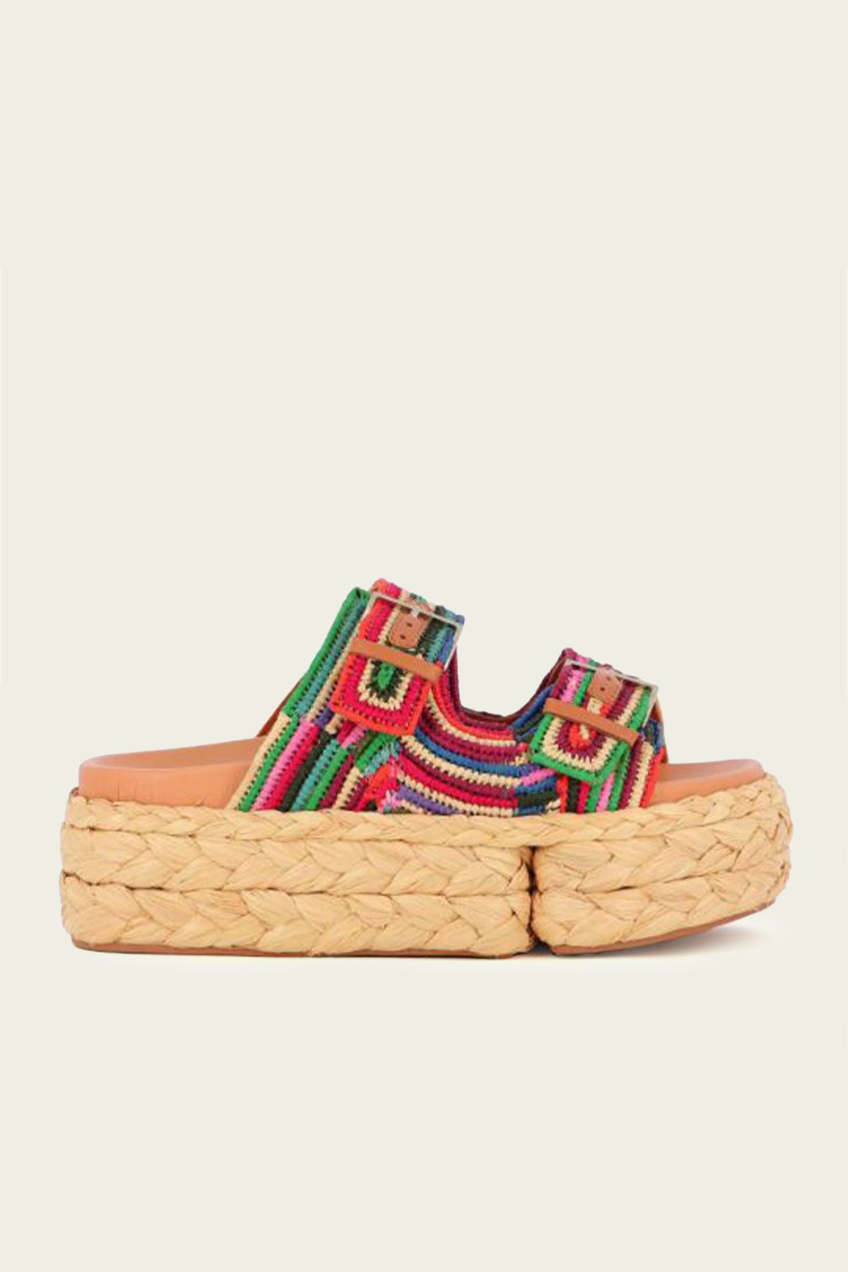 Quinie Raffia Platform Flat Sandal in Multicolor - shop-olivia.com