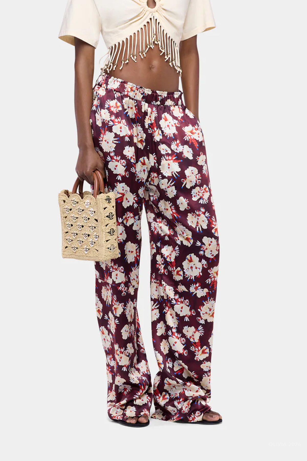 Floral Patterned Straight Trouser in Magenta