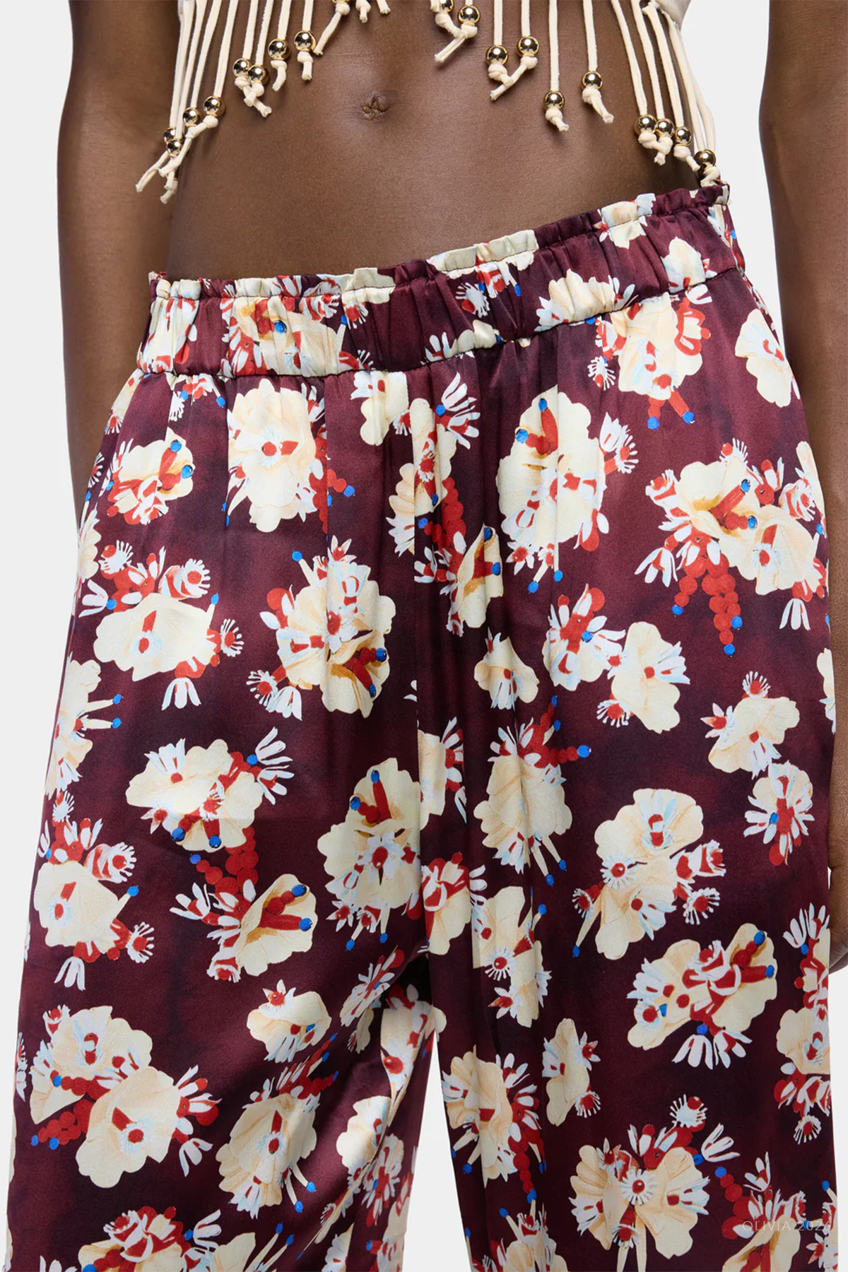 Floral Patterned Straight Trouser in Magenta