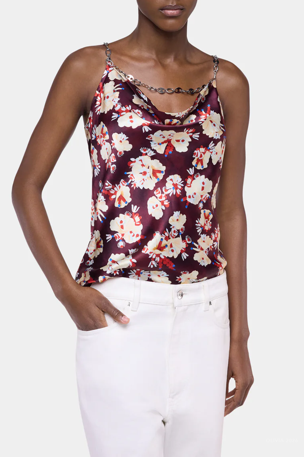 Floral Patterned Silk Top in Magenta