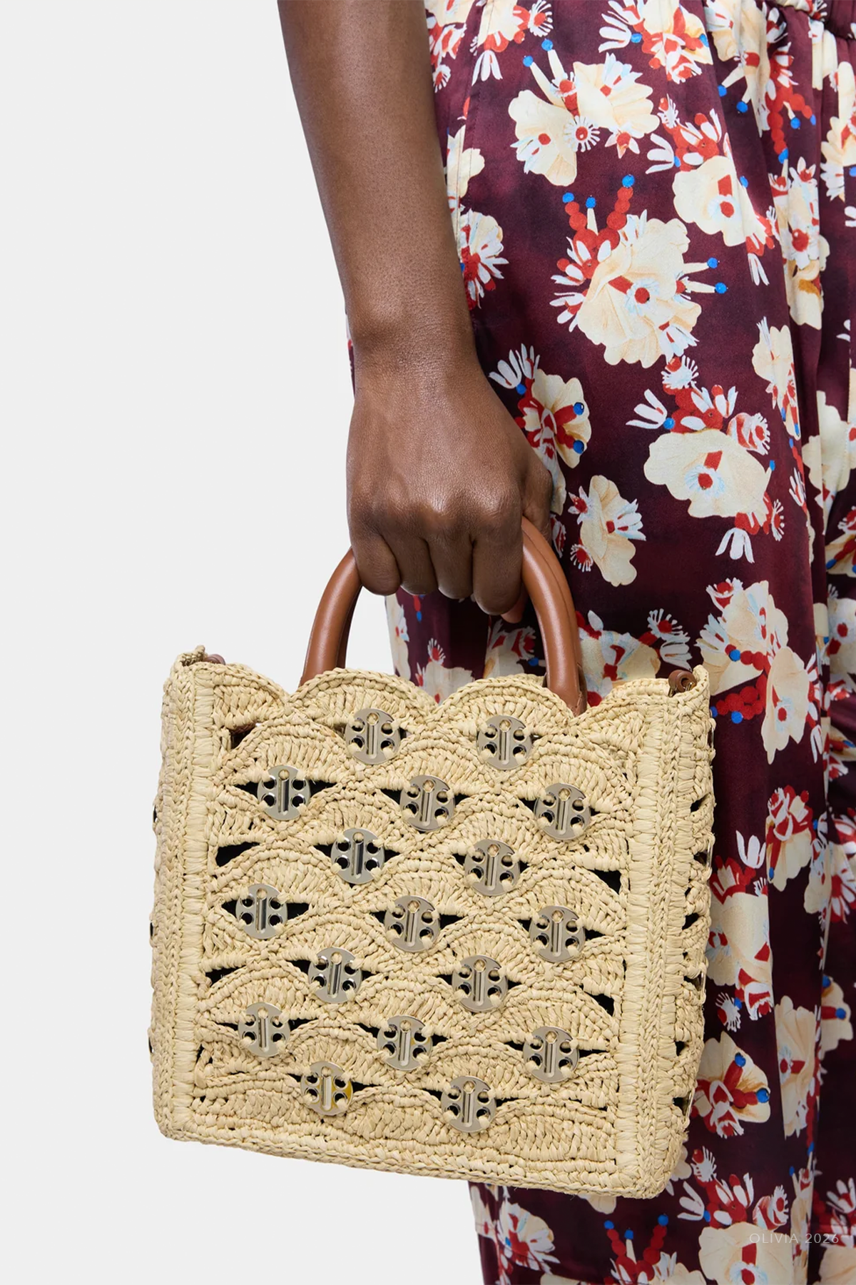 Raffia Signature 1969 Discs Small Tote in Natural
