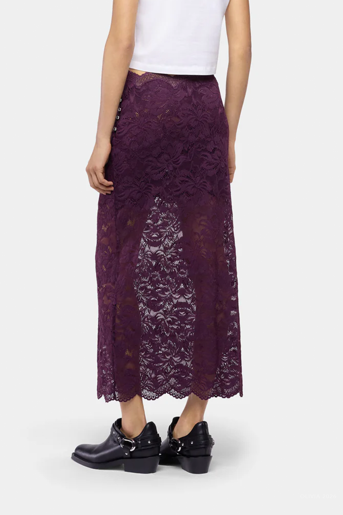Layered Lace Midi Skirt in Magenta