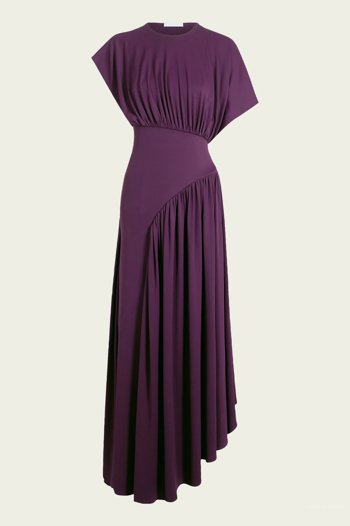 Asymmetrical Ruched Long Dress in Magenta