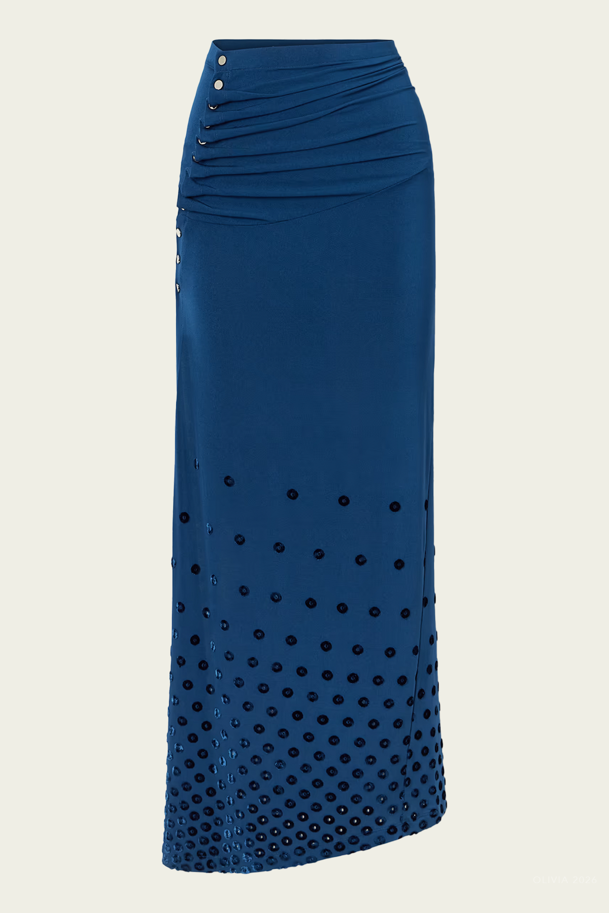 Gathered Flocked Jersey Maxi Skirt in Deep Lake