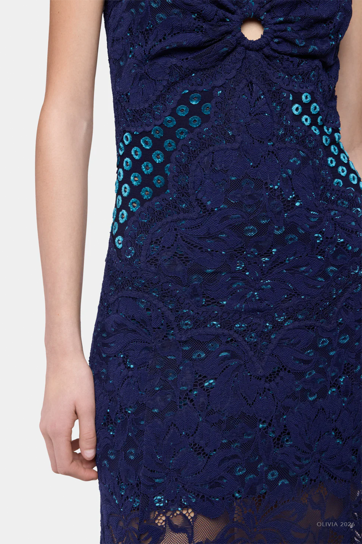 Sleeveless Long Lace Dress in Deep Navy