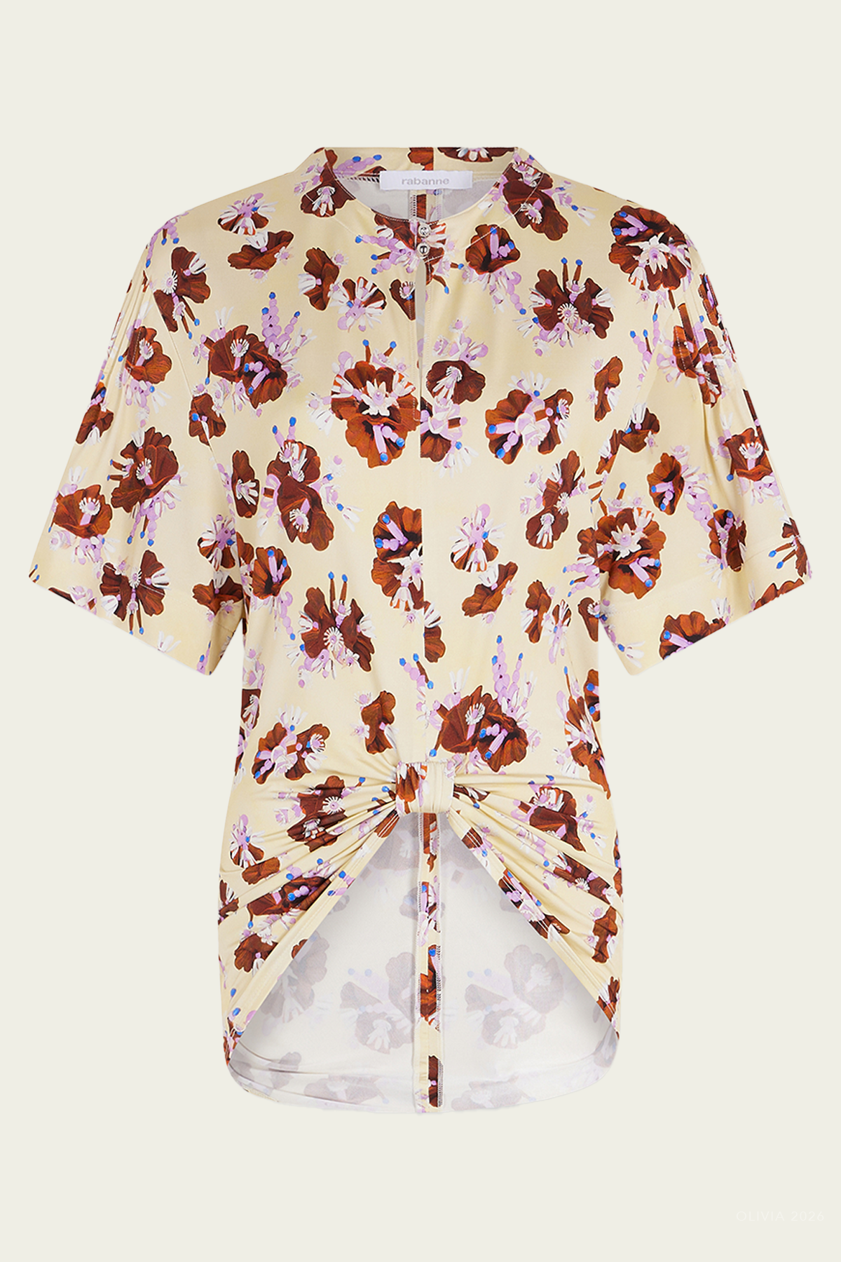 Short-Sleeve Floral Top in Flower Trim Cream
