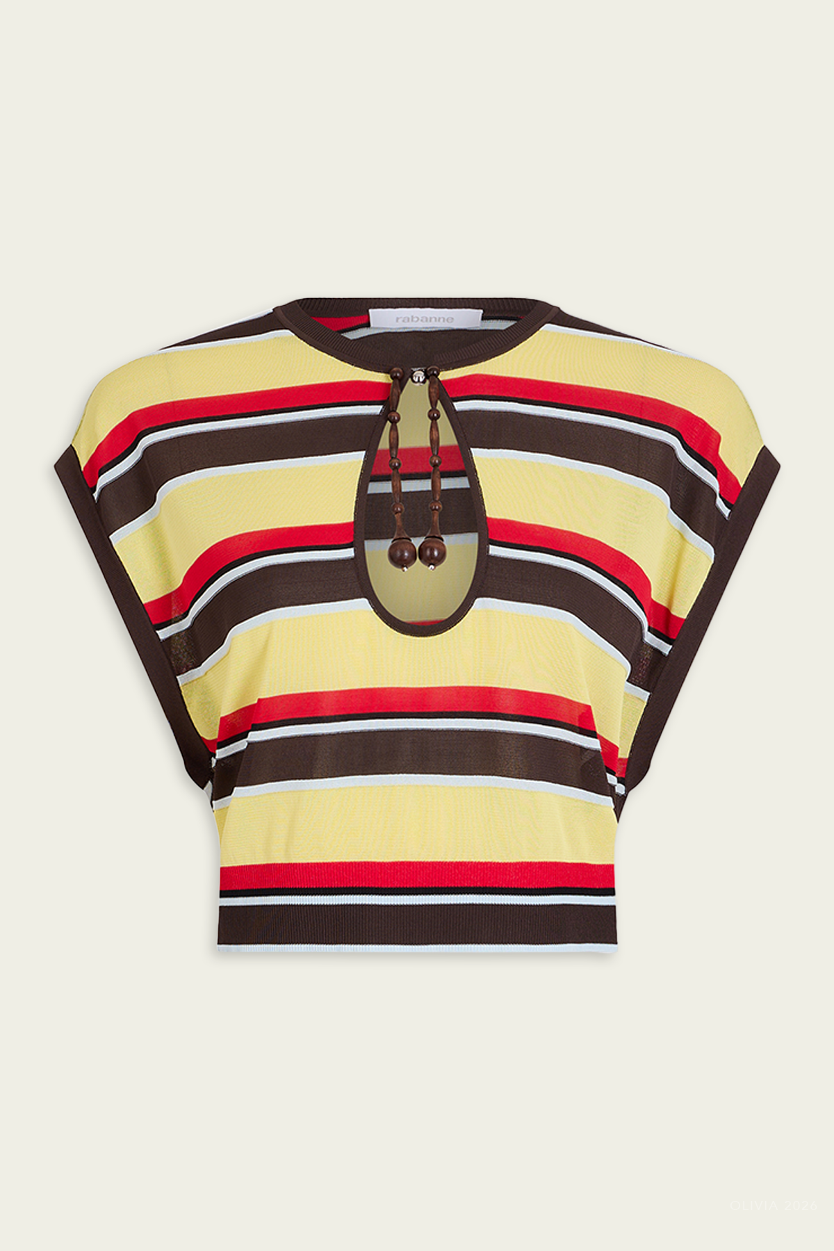 Bead-Embellished Striped Top in Stripe Yellow