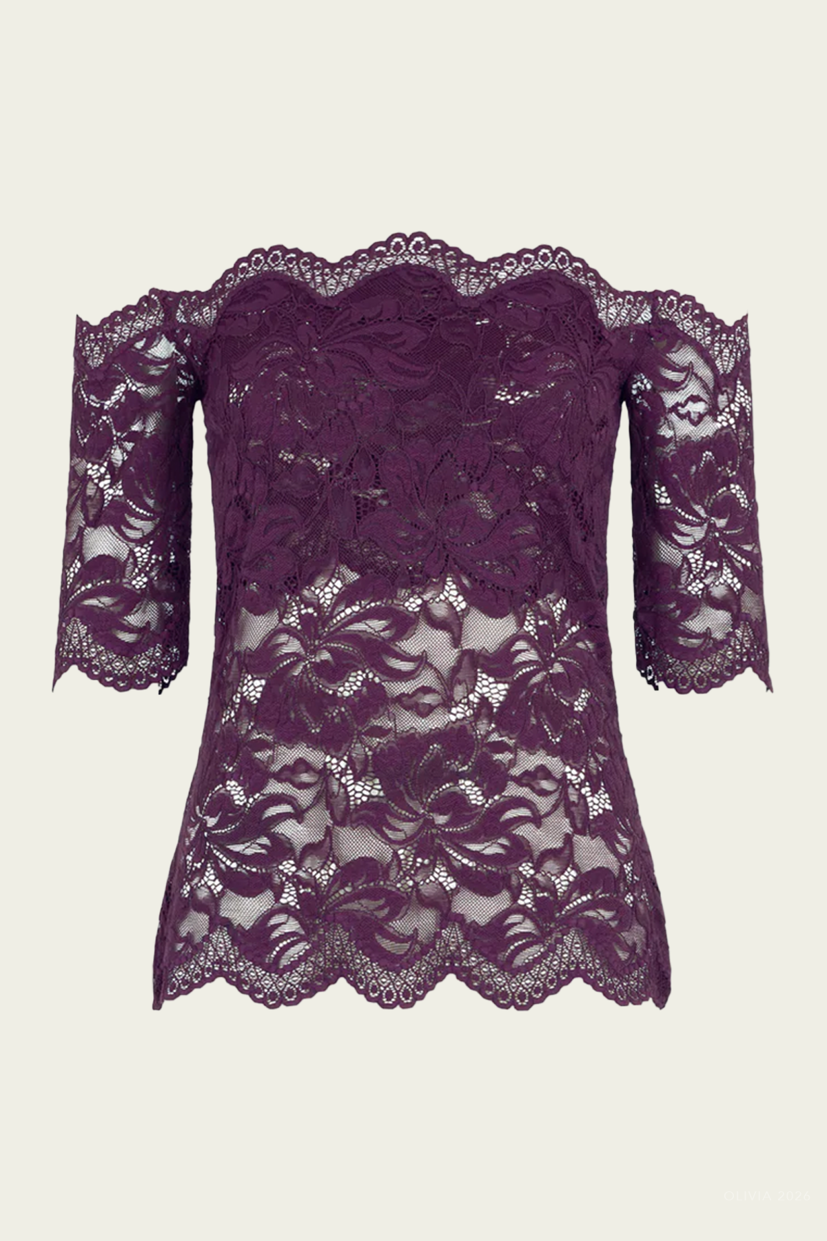 Short-Sleeve Layered Lace Top in Magenta