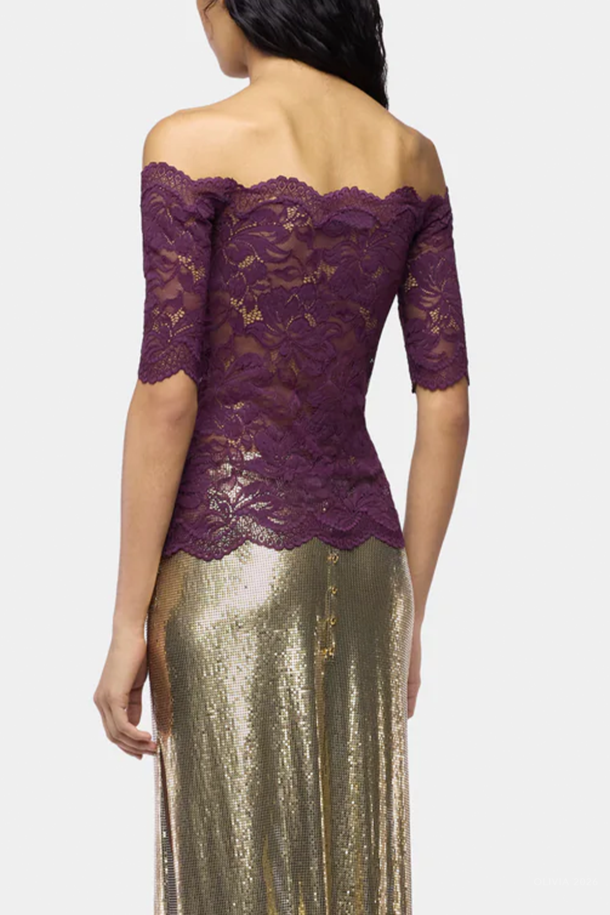 Short-Sleeve Layered Lace Top in Magenta