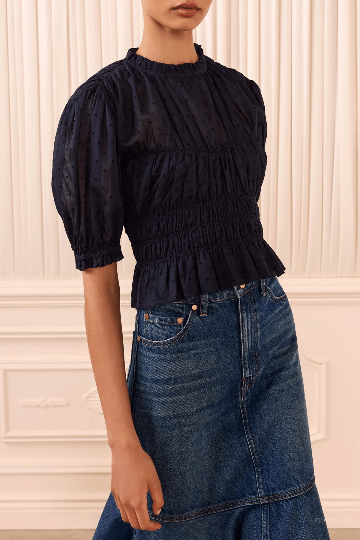 Rae Short-Sleeve Cotton Top in Nightfall - shop-olivia.com