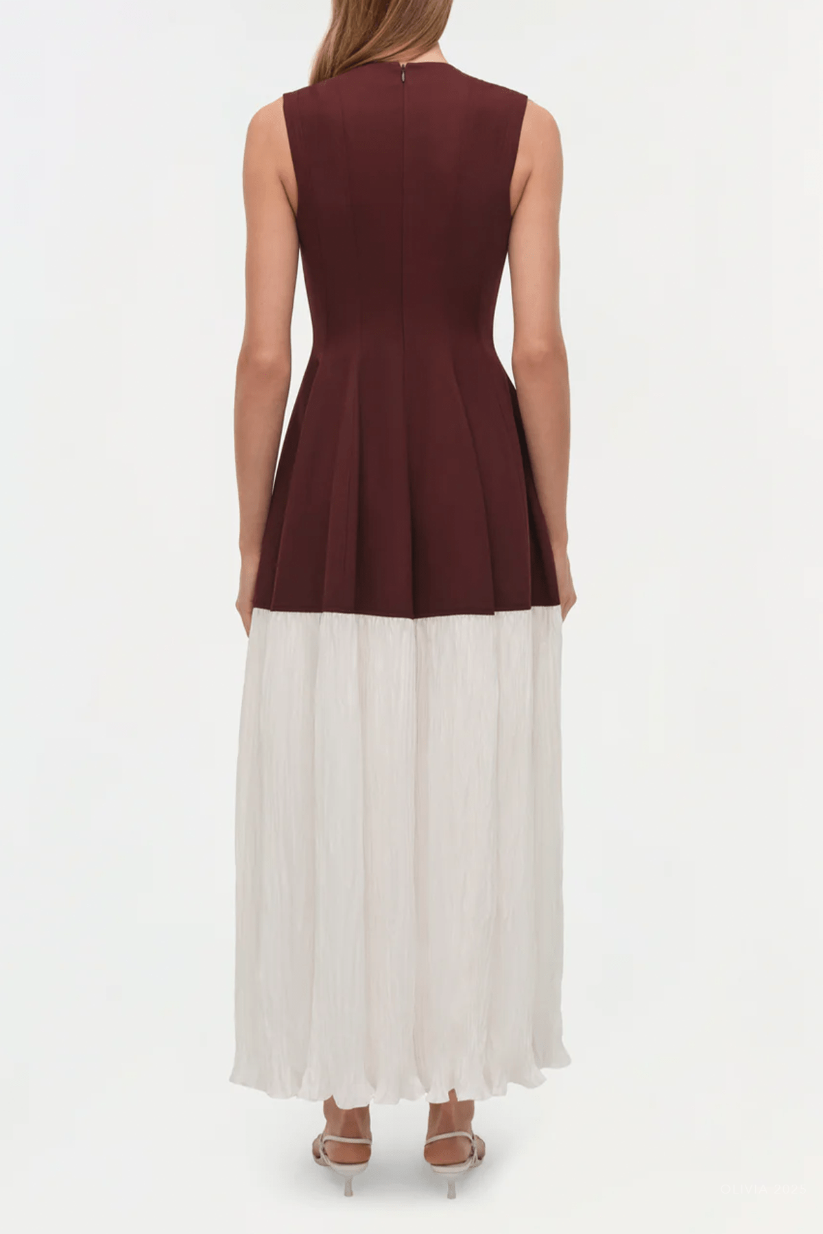 Raleigh Pleated Midi Dress in Mahogany Multi - shop - olivia.com
