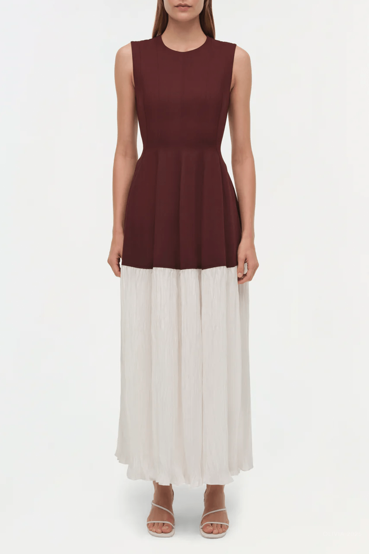 Raleigh Pleated Midi Dress in Mahogany Multi - shop - olivia.com
