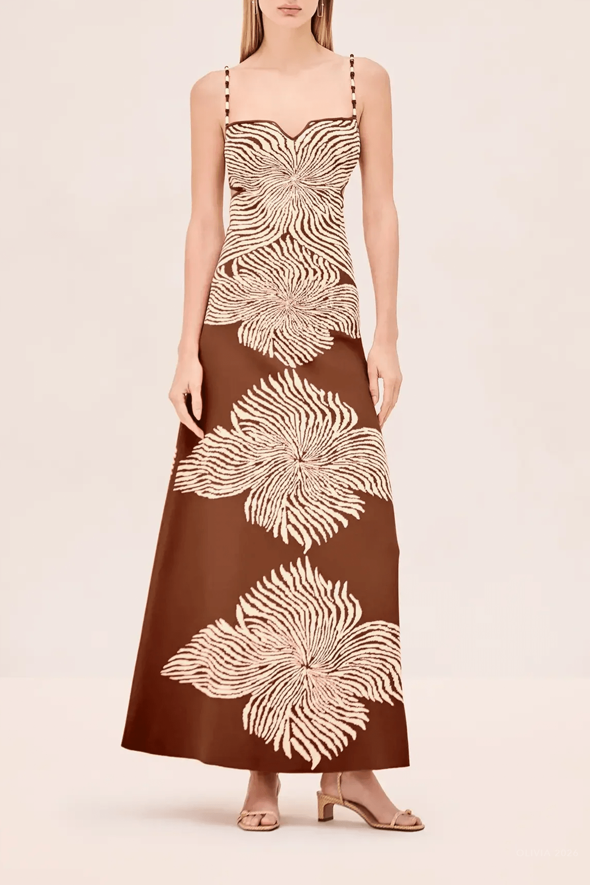 Rayana Midi Dress in Brown Blossom - shop-olivia.com
