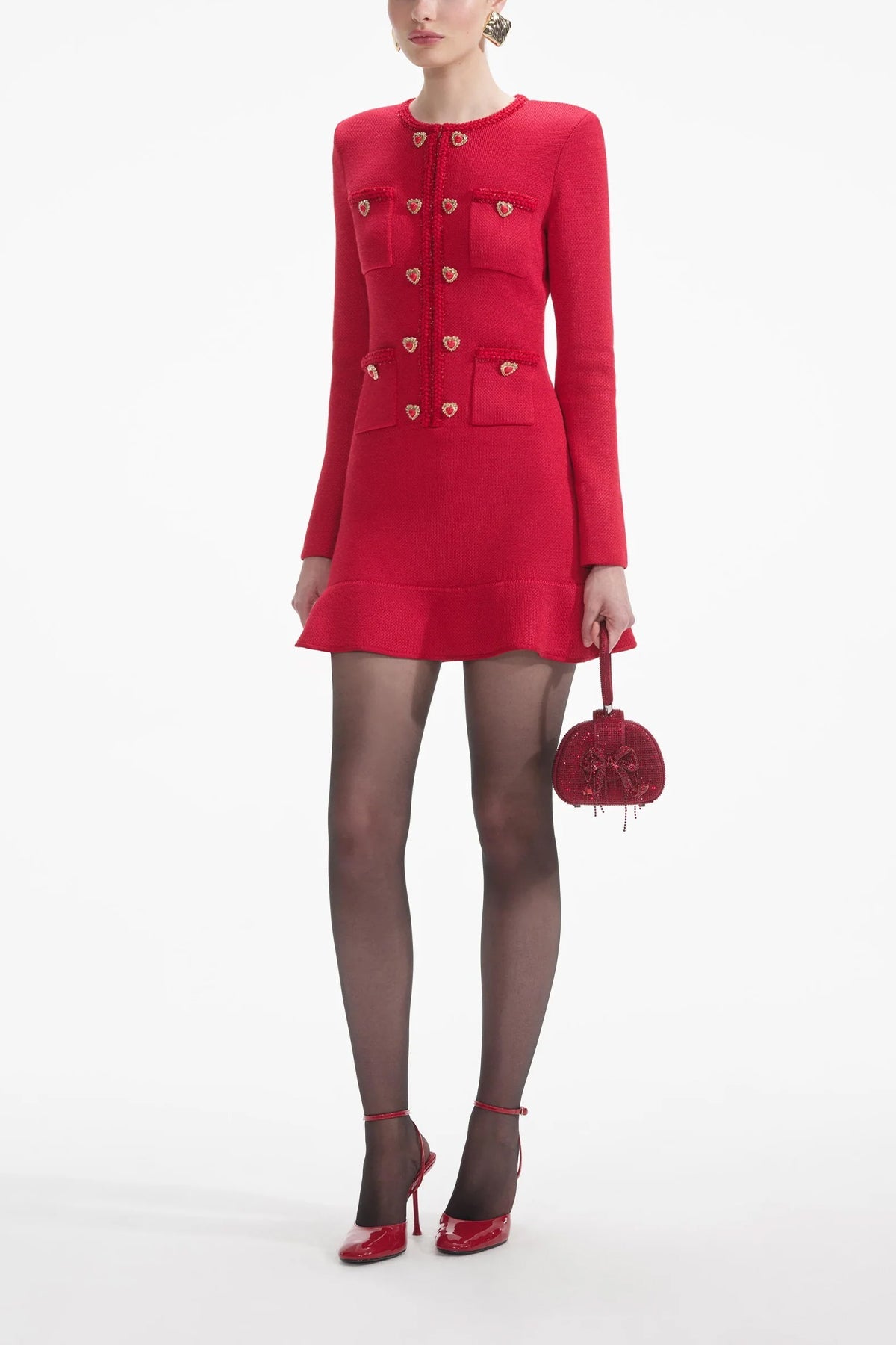 Red Knit Heart Buttoned Mini Dress - shop - olivia.com