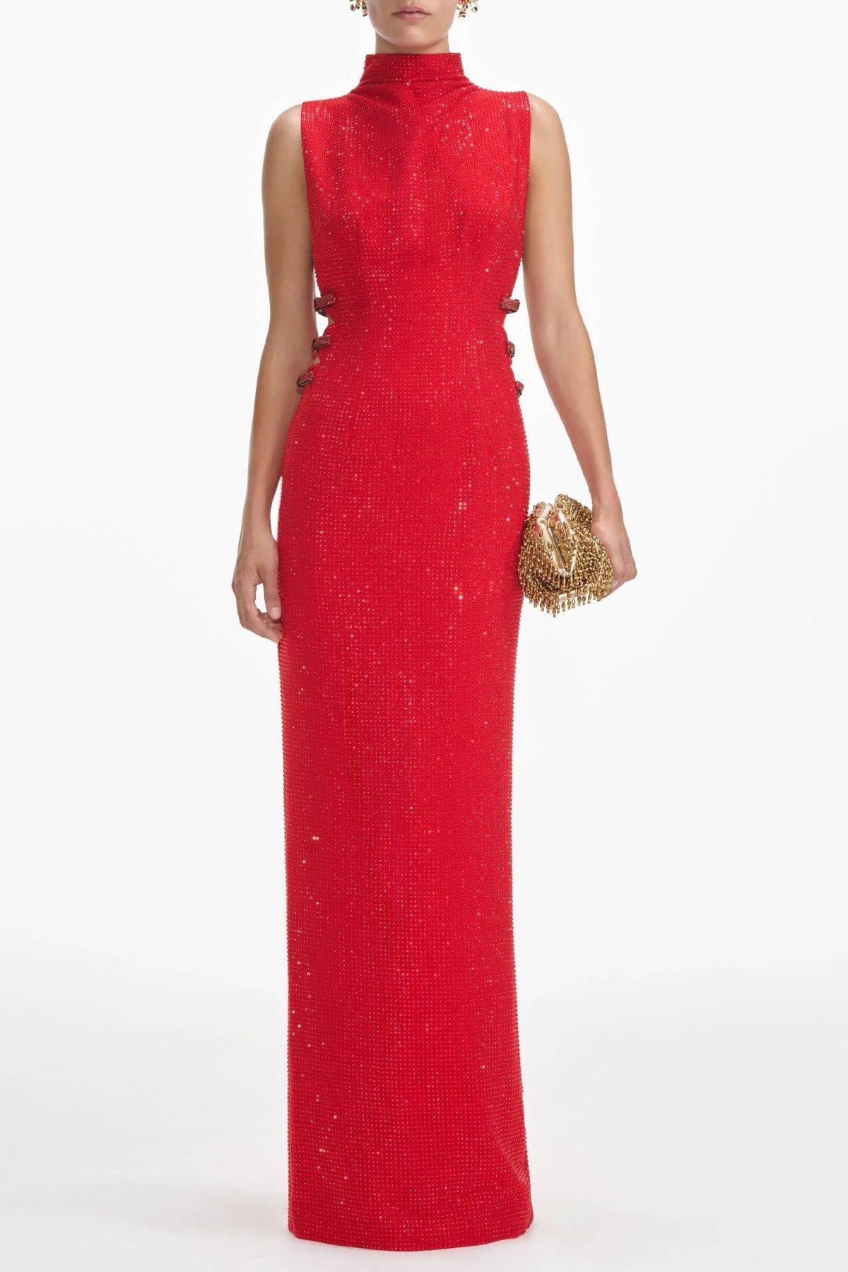 Red Rhinestone Crepe Maxi Dress - shop - olivia.com