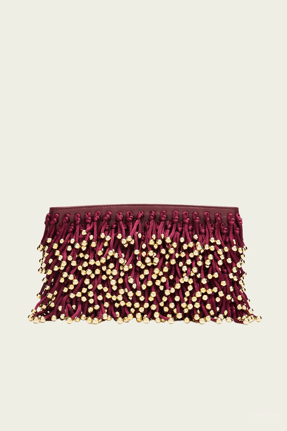 Reese Beaded Fringe Clutch in Cranberry - shop - olivia.com