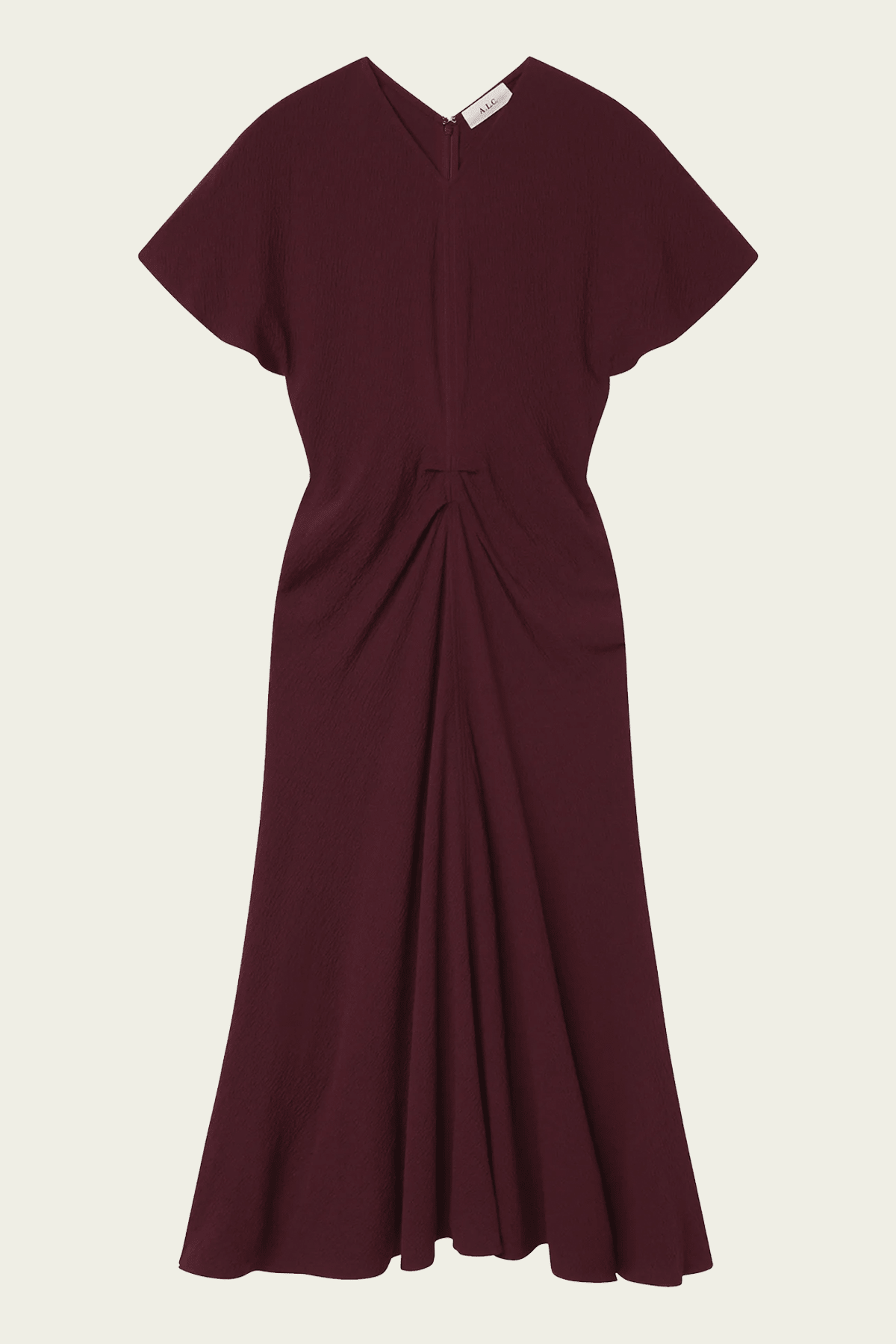Rem Textured Crepe Ruched Midi Dress in Pinot Red - shop-olivia.com